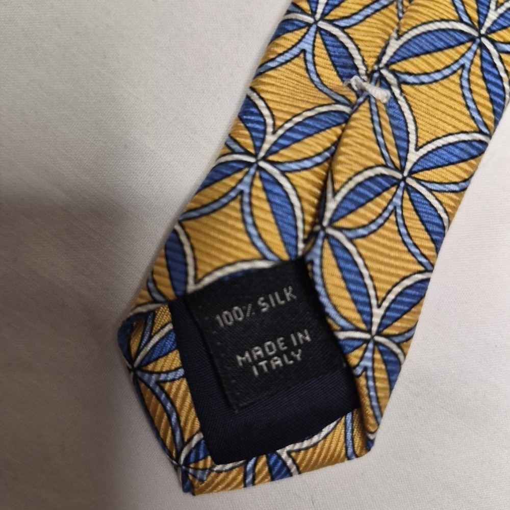 Jos. A. Bank Mens Repp Tie‎ Yellow Blue Geometric Design Silk Italy XL Necktie - Picture 3 of 7